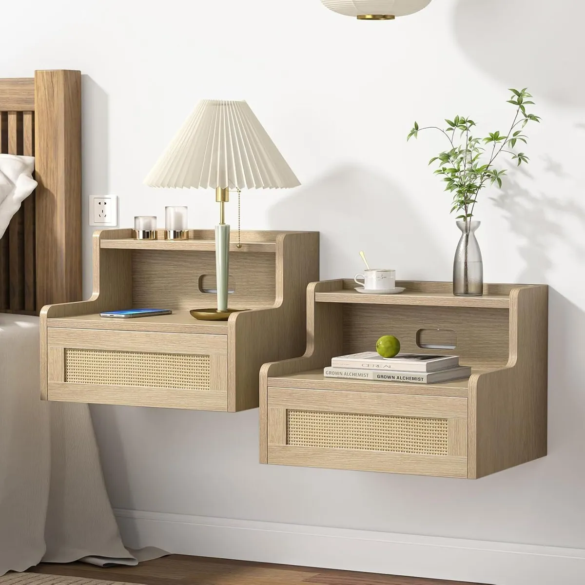 Set of 2 Floating Bedside Tables - Wall-Mounted - Image 1