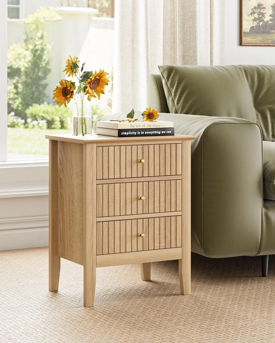 Bedside Cabinet with 3 Drawers Wooden Table - Image 3
