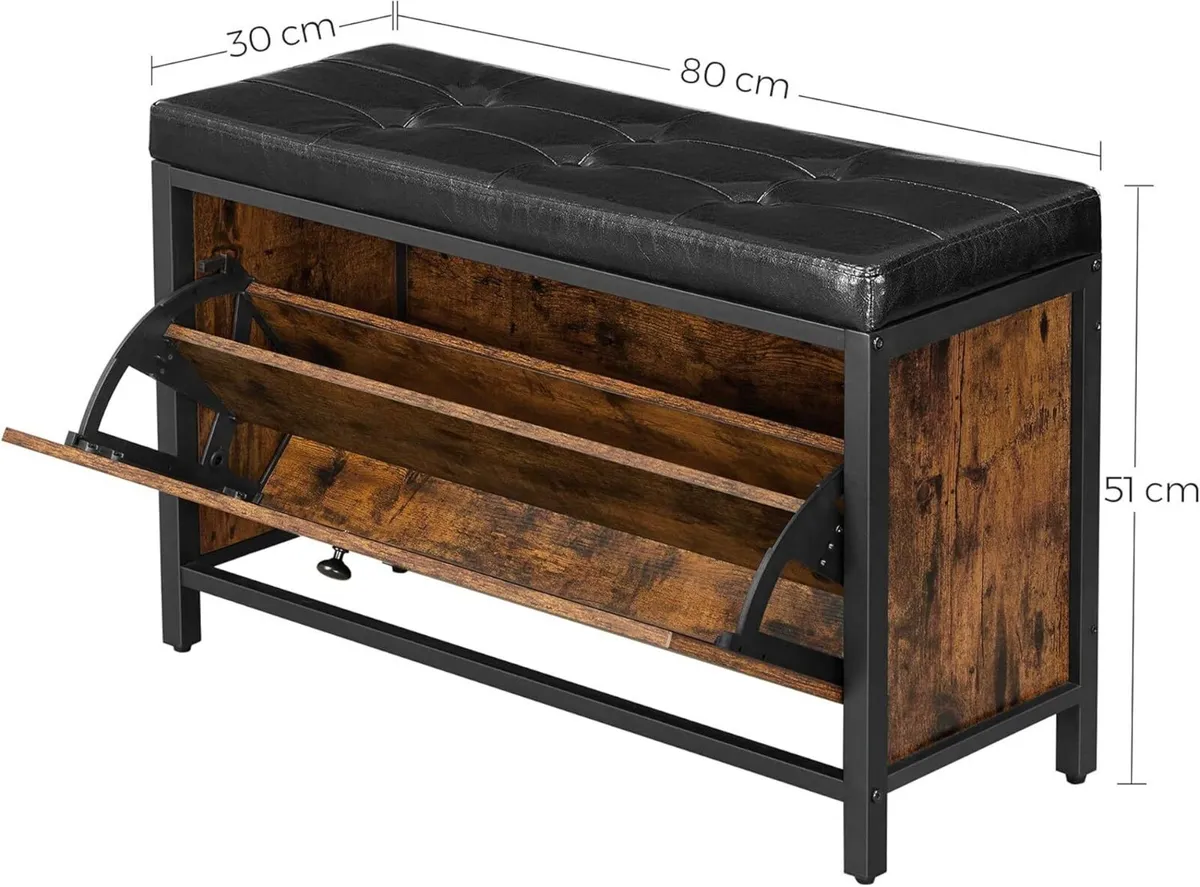 Shoe Storage Bench Padded with 2-Row Drawer for 6 - Image 3