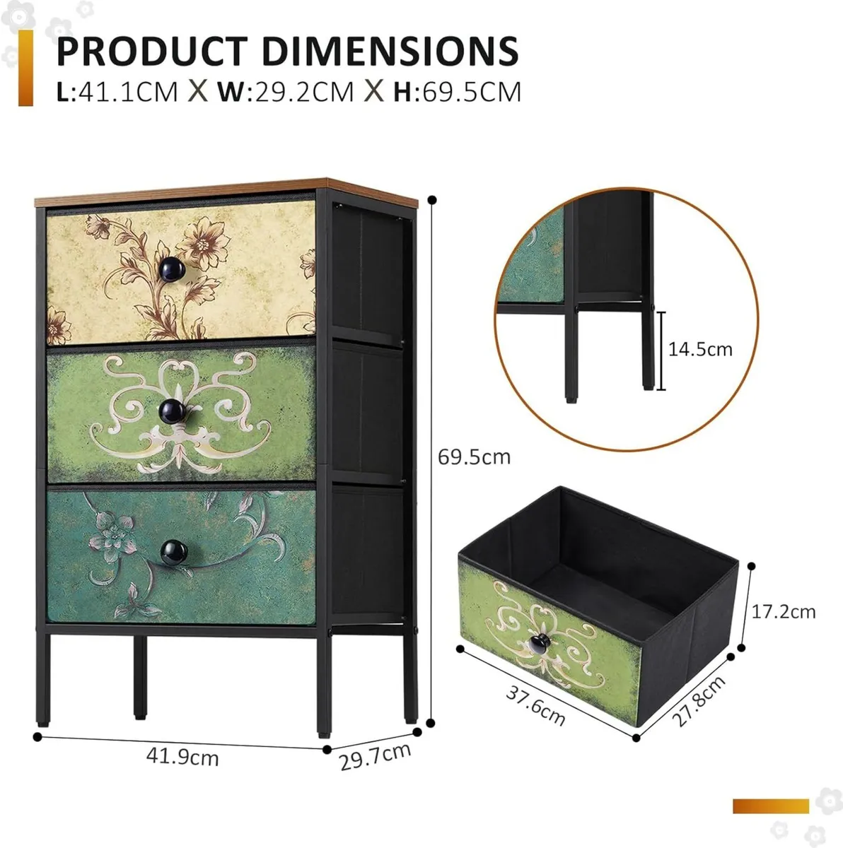 Bedside Tables Set of 2 Nightstand with 3 Drawers - Image 3