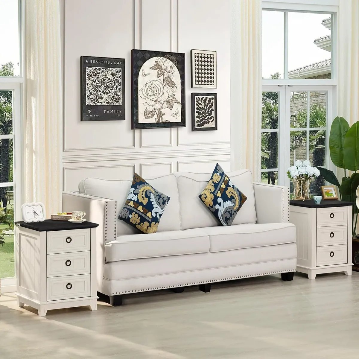 Farmhouse Nightstand 16 Inch End Table with 3 - Image 4