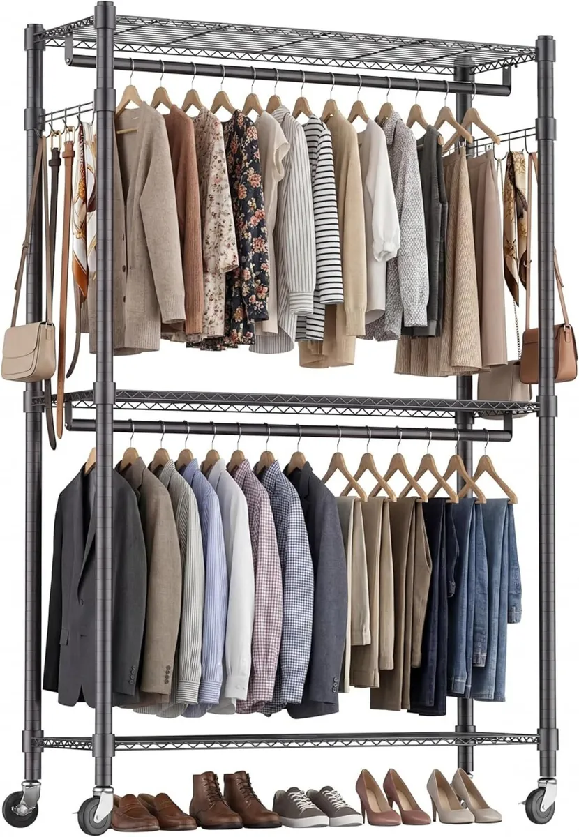 Double Rod Garment Rack/Clothes Rail with - Image 1