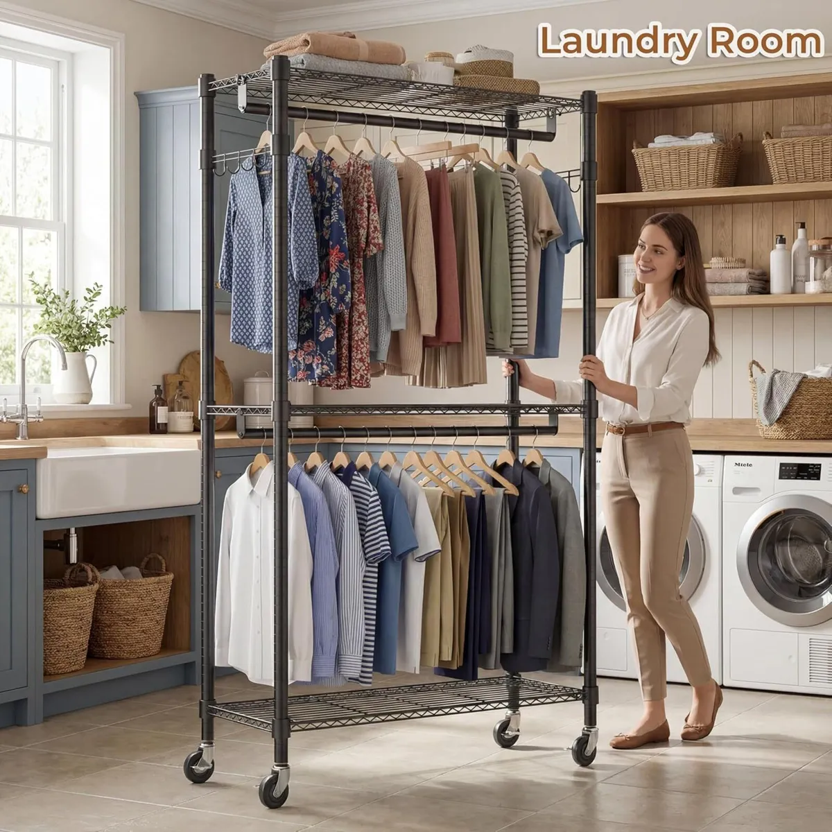 Double Rod Garment Rack/Clothes Rail with - Image 4