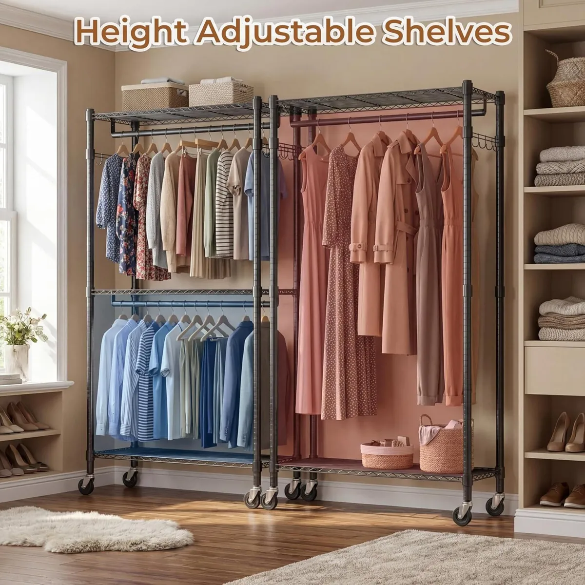 Double Rod Garment Rack/Clothes Rail with - Image 2