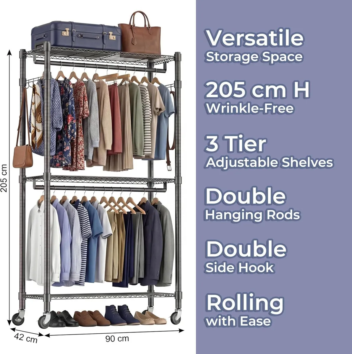 Double Rod Garment Rack/Clothes Rail with - Image 3
