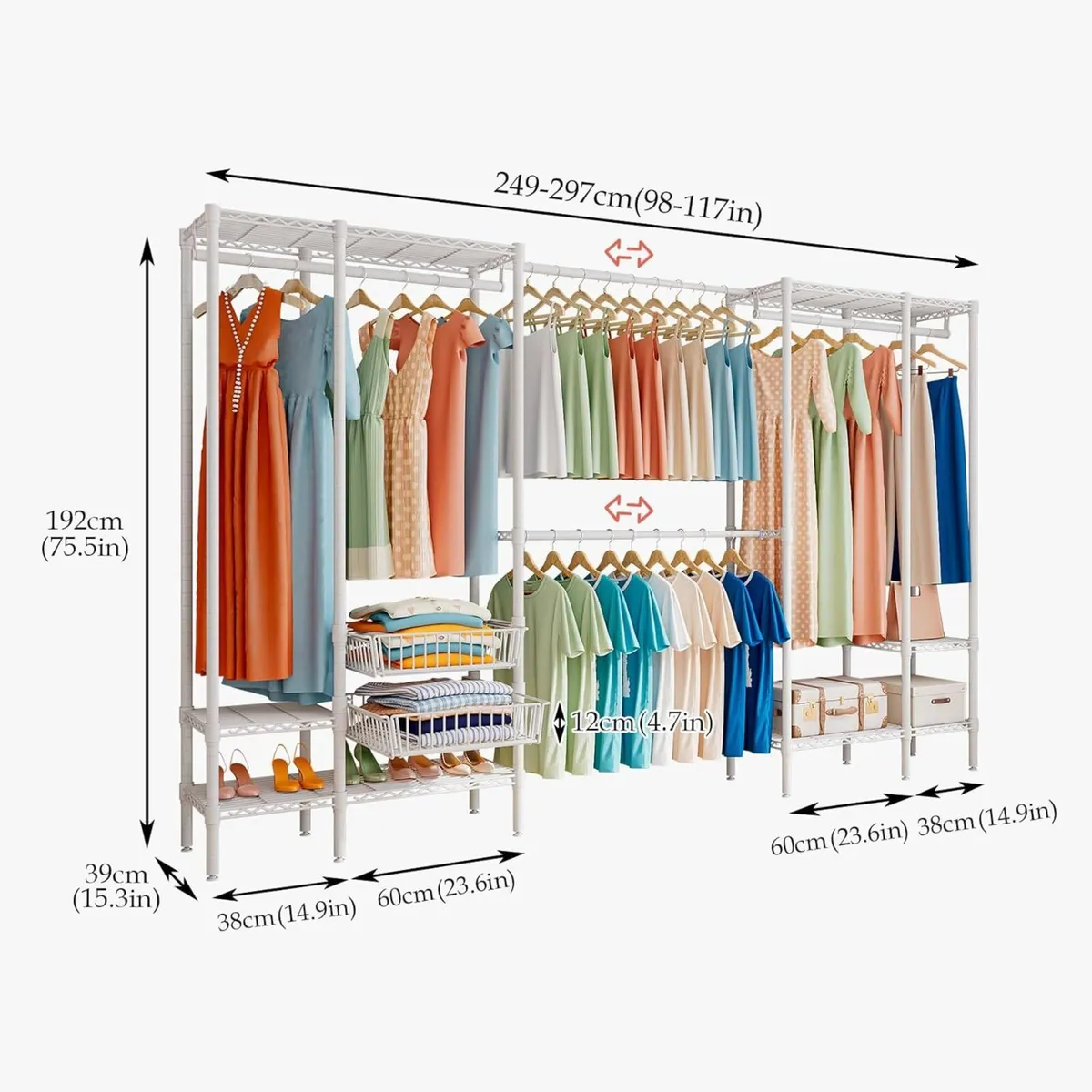 Extendable Clothes Rails Coat Stand with Pull-out - Image 3