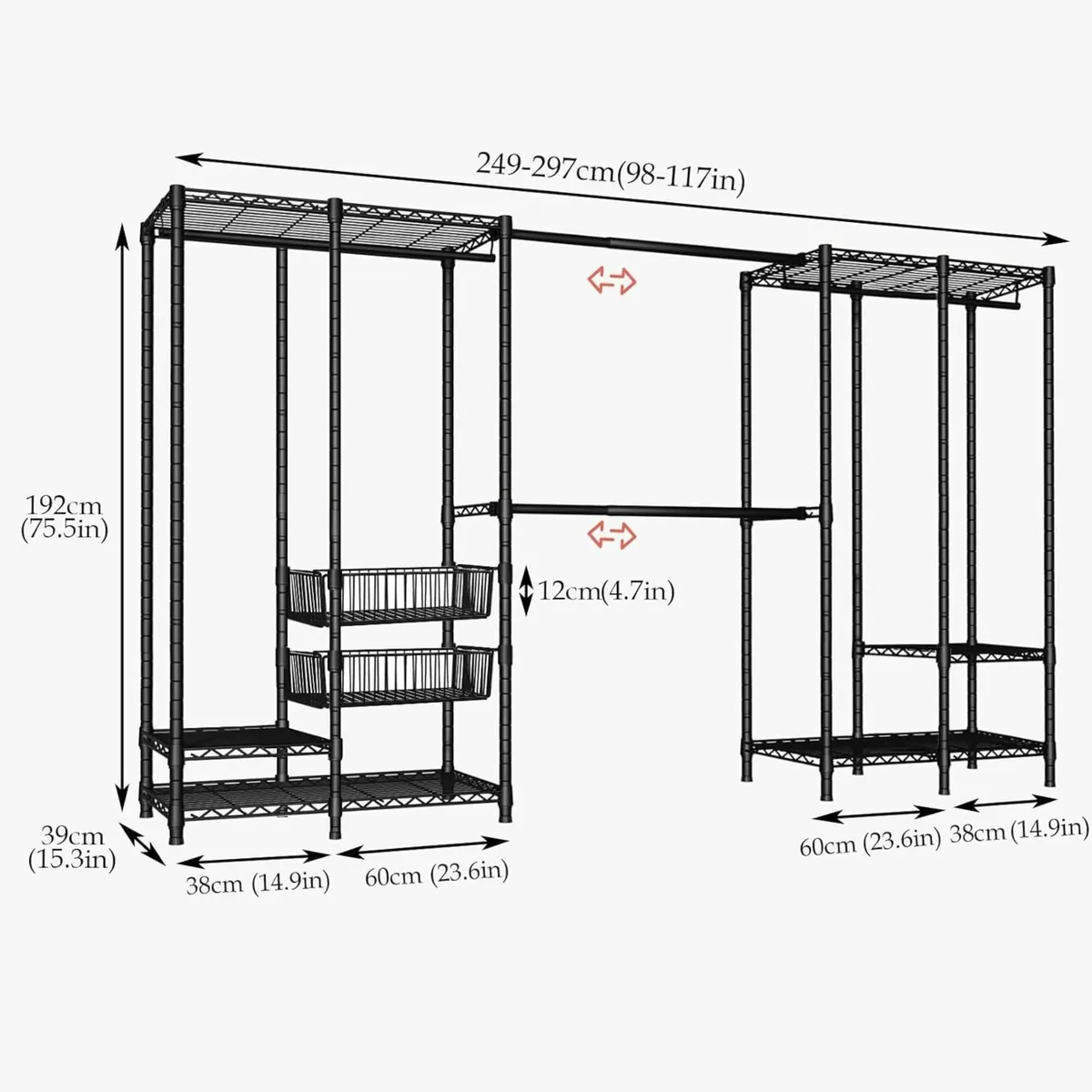 Extendable Clothes Rails Coat Stand with Pull-out - Image 3