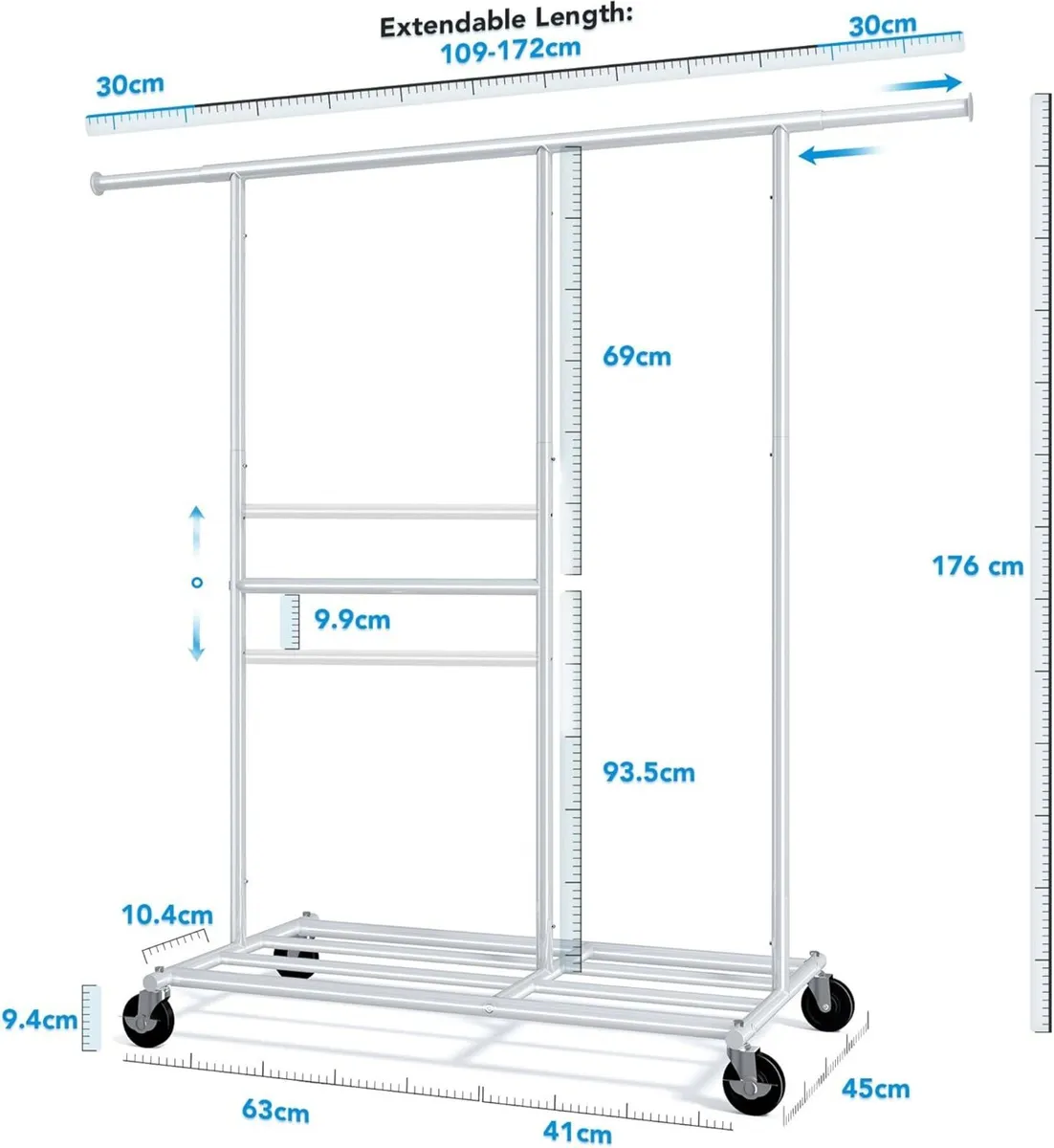 Heavy Duty Double Clothes Rail with Wheels - - Image 3