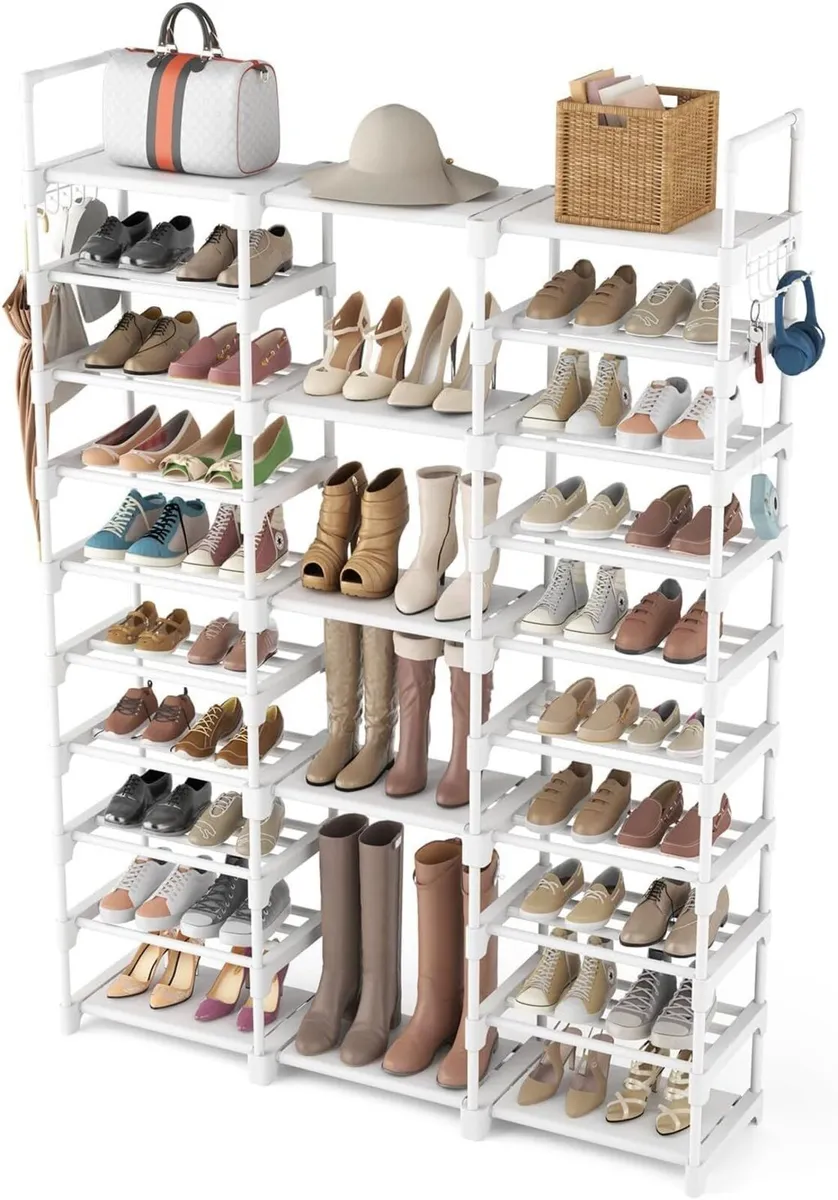 10 Tier Metal Shoe Rack White - Image 1