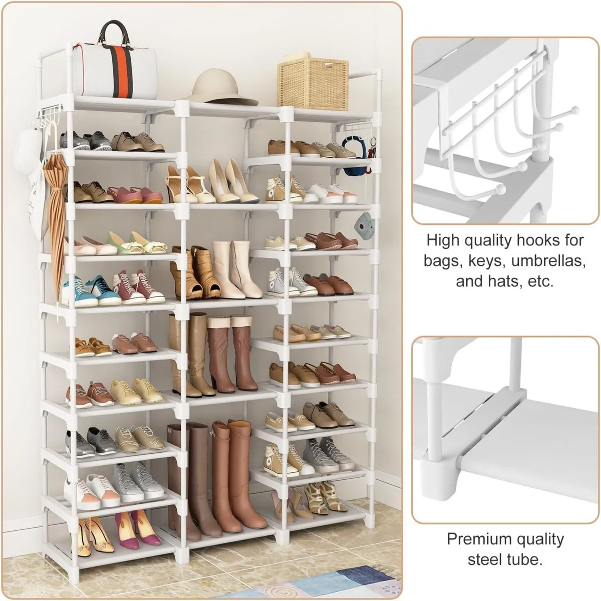 10 Tier Metal Shoe Rack White - Image 4