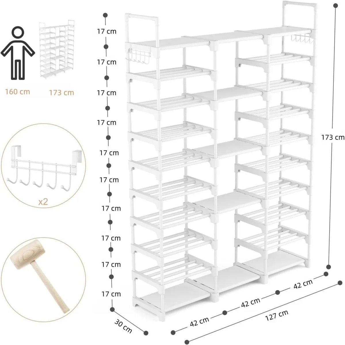 10 Tier Metal Shoe Rack White - Image 3