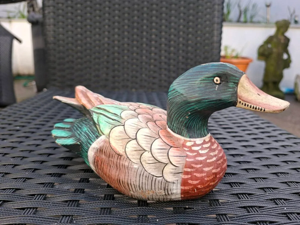 Vintage Hand-carved and Painted Wooden Duck - Image 1