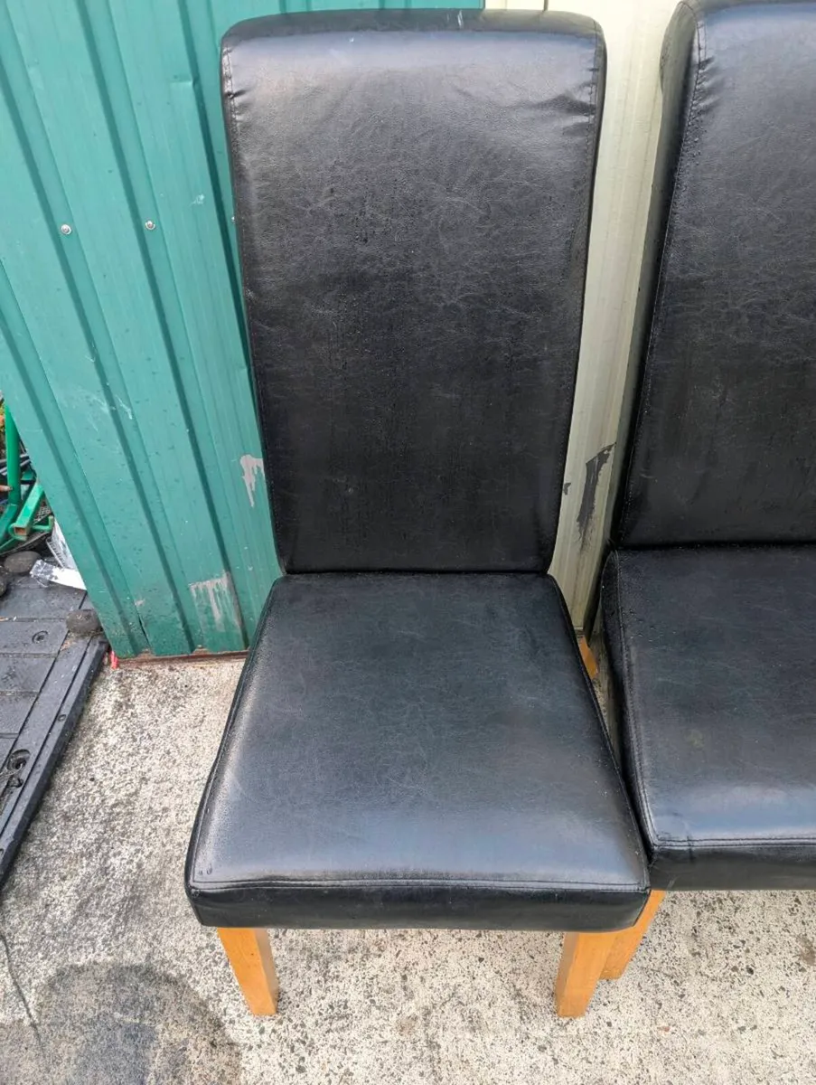 4 black leather  dining room chairs - Image 2