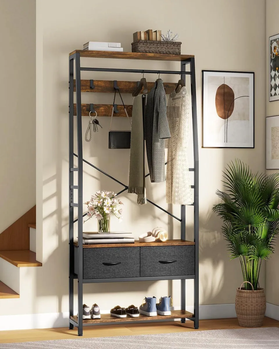 Coat Rack Stand with Shoe Storage Floorstanding - Image 1