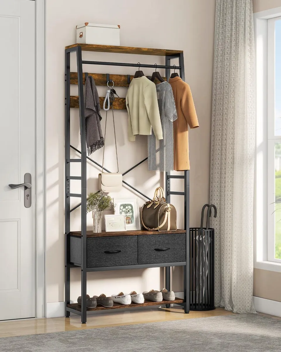 Coat Rack Stand with Shoe Storage Floorstanding - Image 3