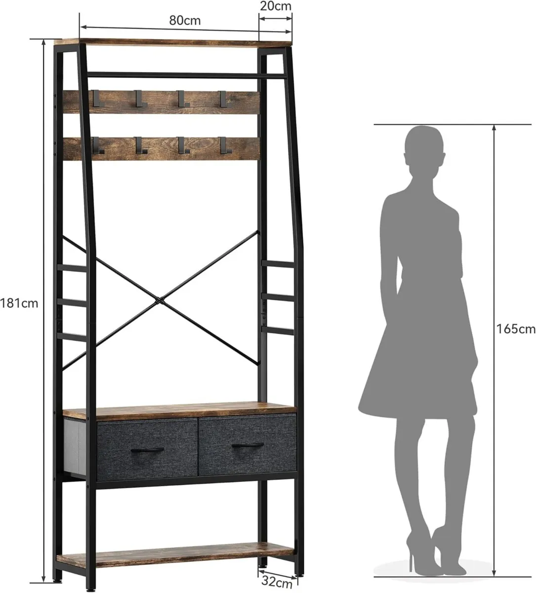 Coat Rack Stand with Shoe Storage Floorstanding - Image 2