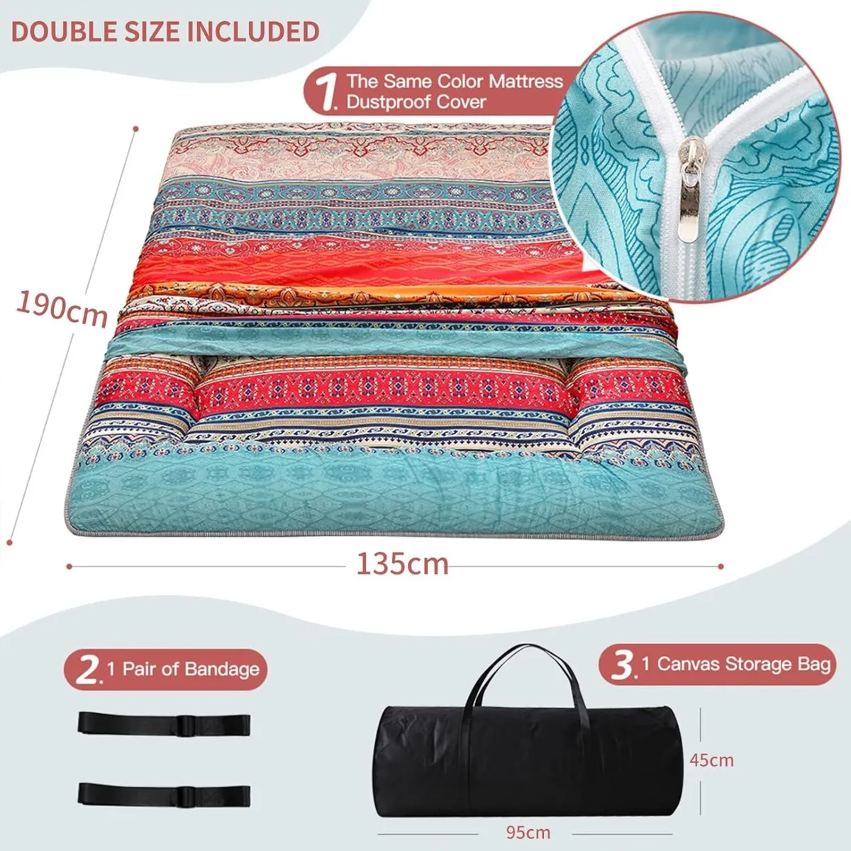 Bohemian Retro Floor Mattress Vintage Floral - Image 2