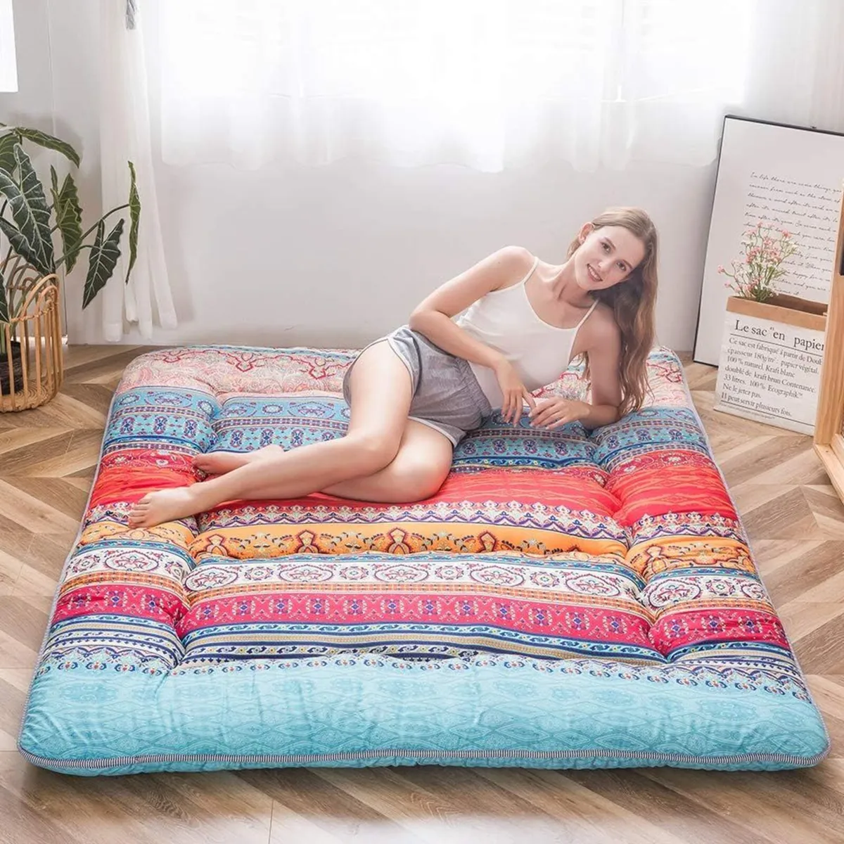 Bohemian Retro Floor Mattress Vintage Floral - Image 1