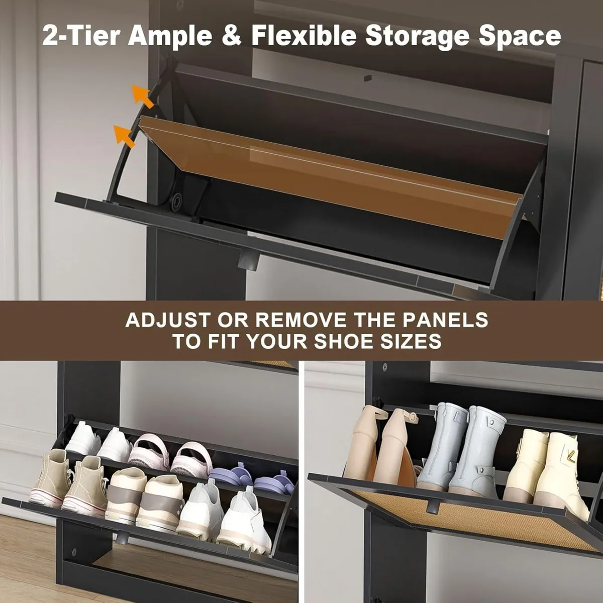 Rattan Shoe Cabinet with 4 Flip Drawers Freestandi - Image 4