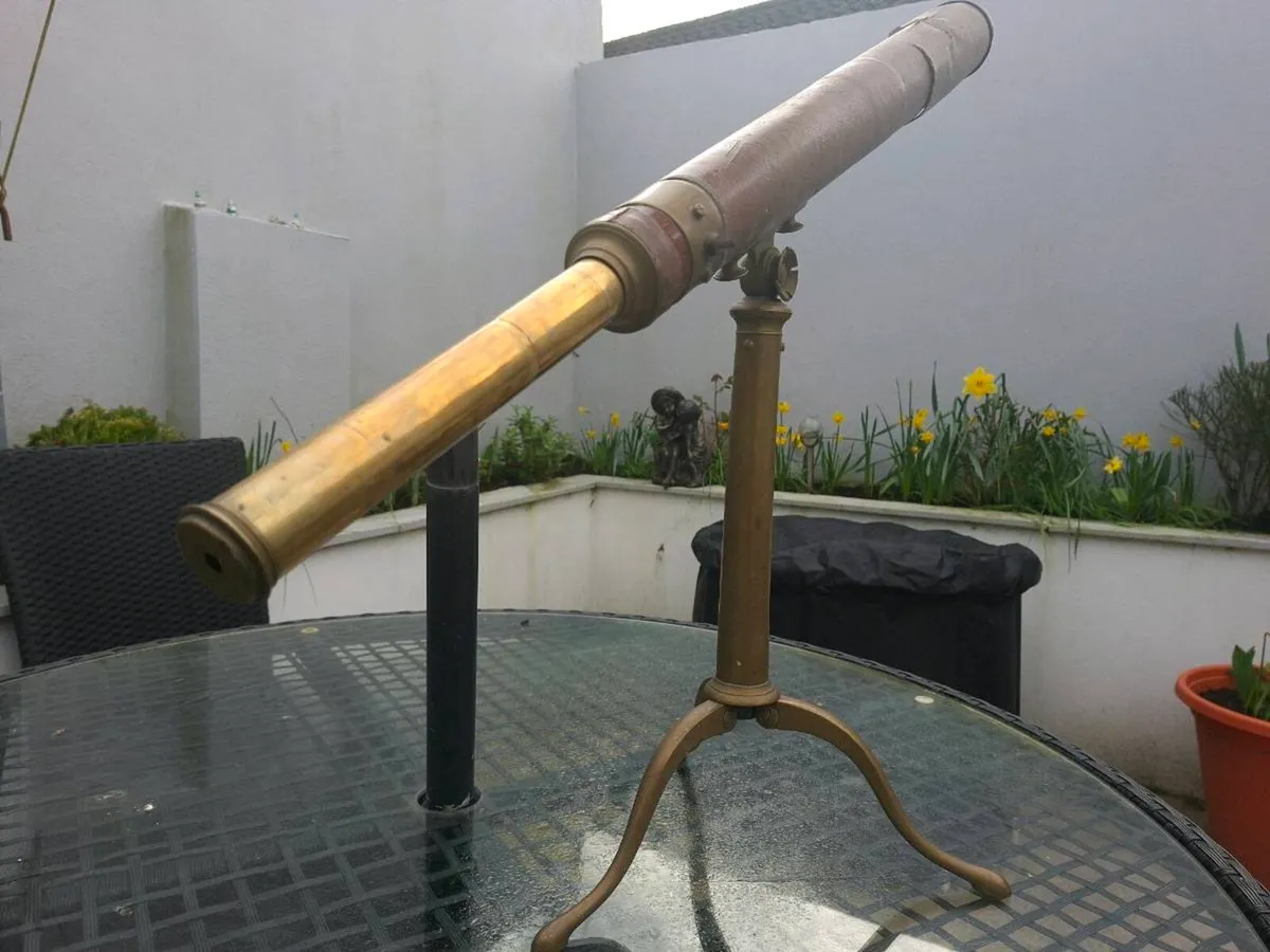 Antique Brass and leather Telescope with stand - Image 1