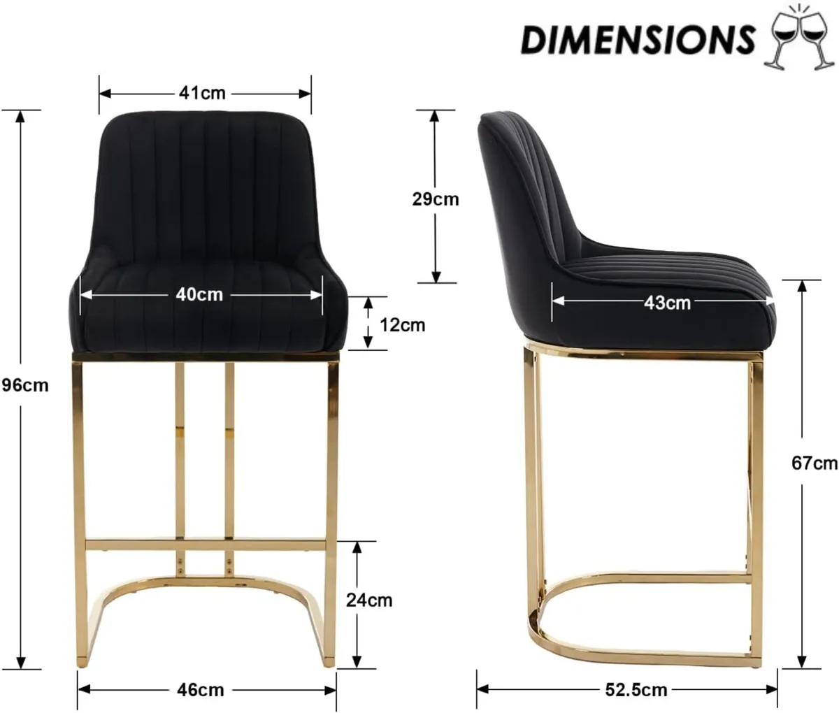 2 X Bar stools Velvet Luxurious Comfort & Sleek St - Image 2