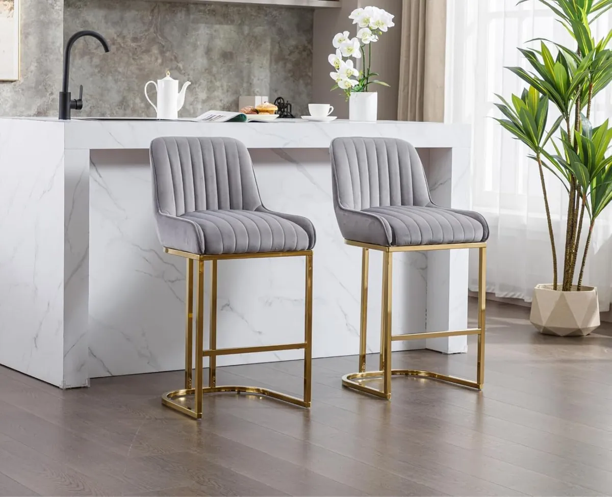 2 X Bar stools Velvet Luxurious Comfort & Sleek St - Image 4