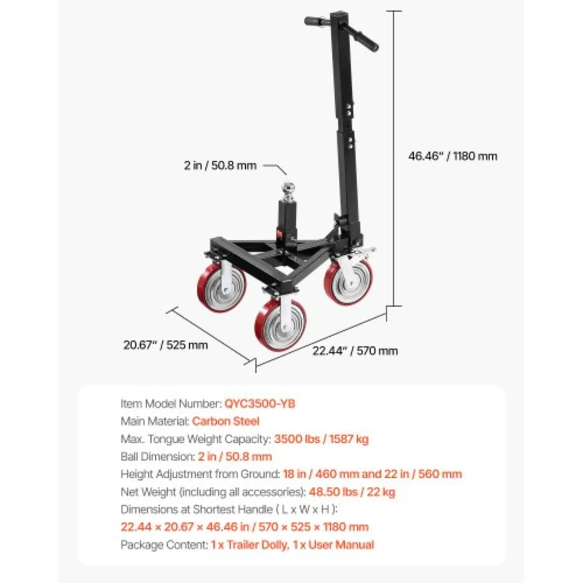 Trailer Dolly, 3500lbs Tongue Weight Capacity, 18 - Image 4