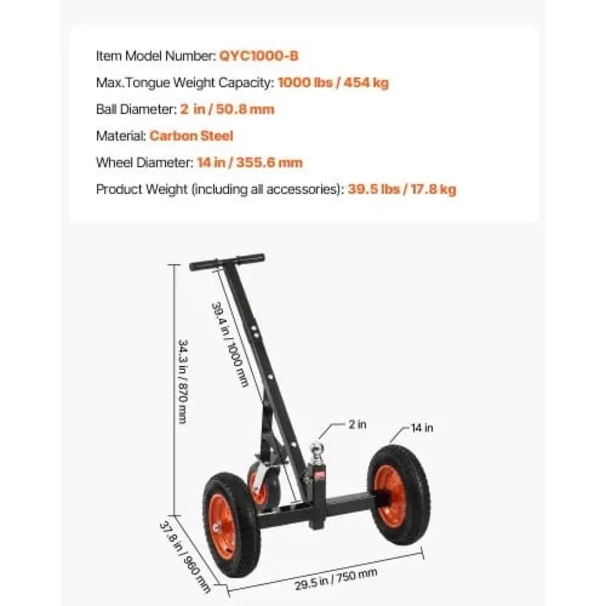 Trailer Dolly, 1000lbs Tongue Weight Capacity, Car - Image 3