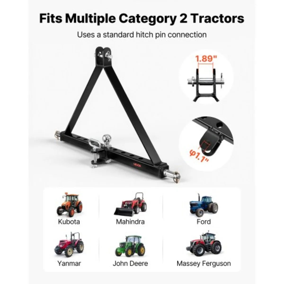 3 Point Trailer Hitch with Trailer Ball, 3 Pt Quic - Image 2