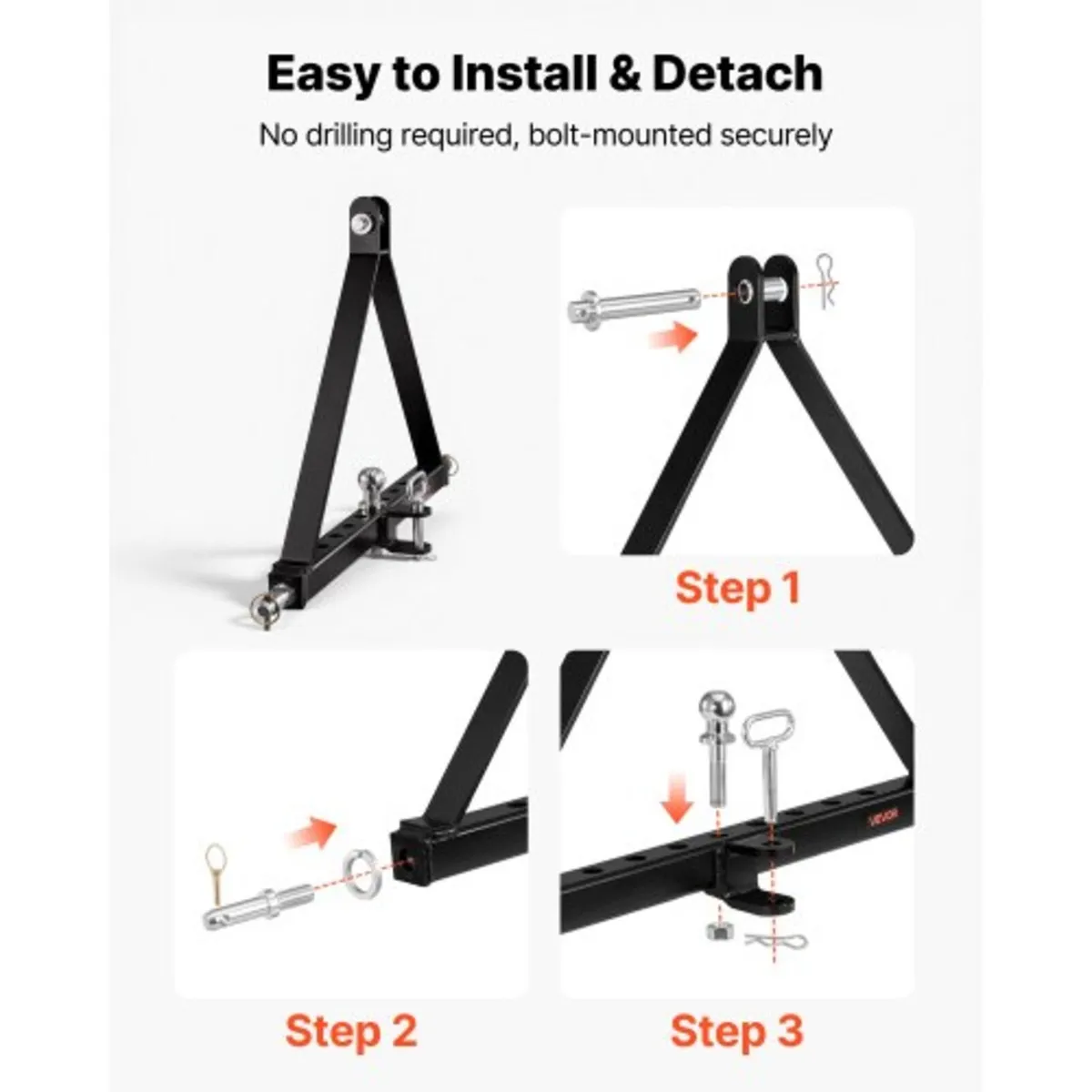 3 Point Trailer Hitch with Trailer Ball, 3 Pt Quic - Image 3