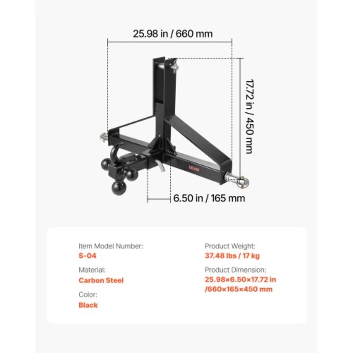 3 Point Trailer Hitch with 2 in Receiver, 3pt Quic - Image 3