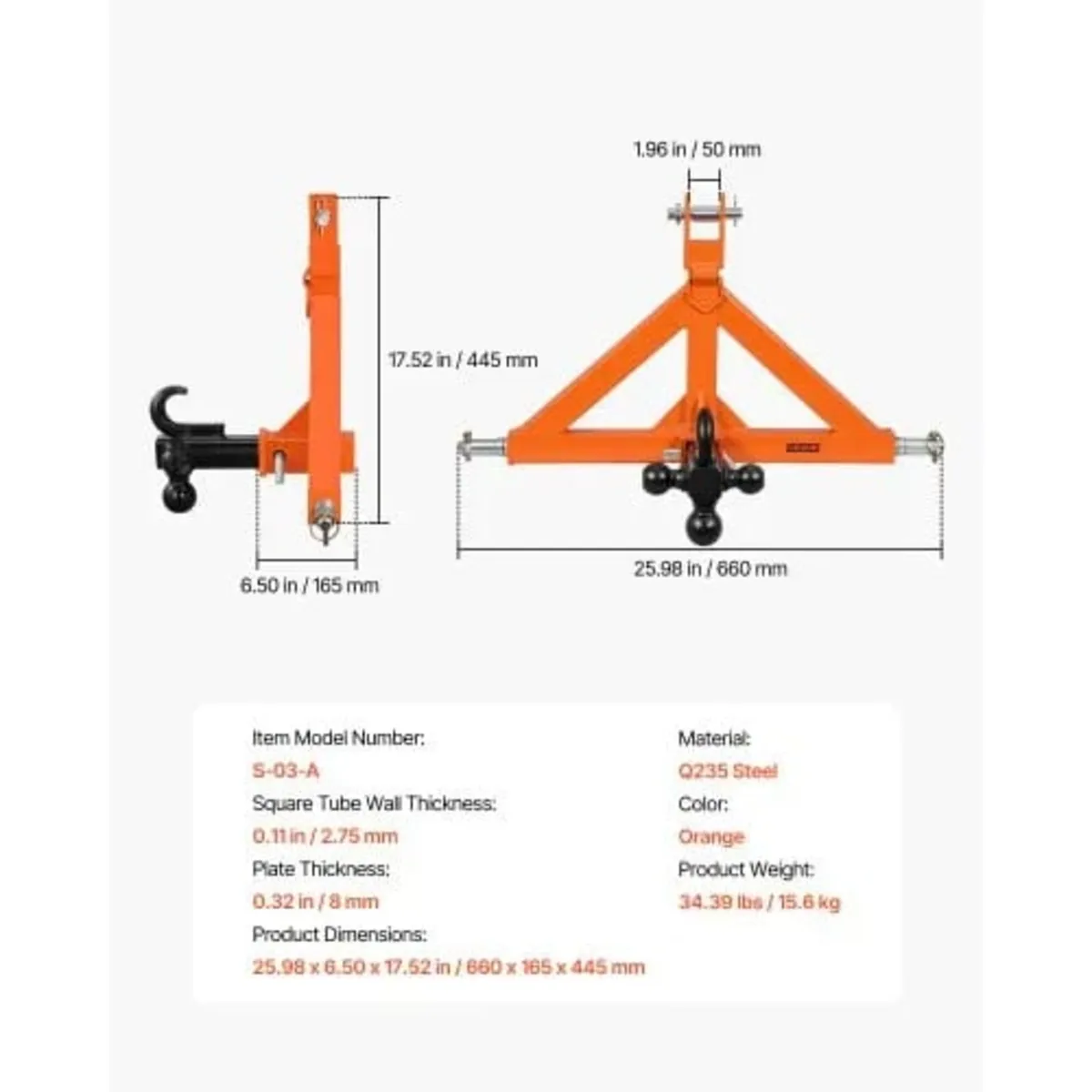 3 Point Trailer Hitch with 50.8 mm Receiver, 3 Pt - Image 3