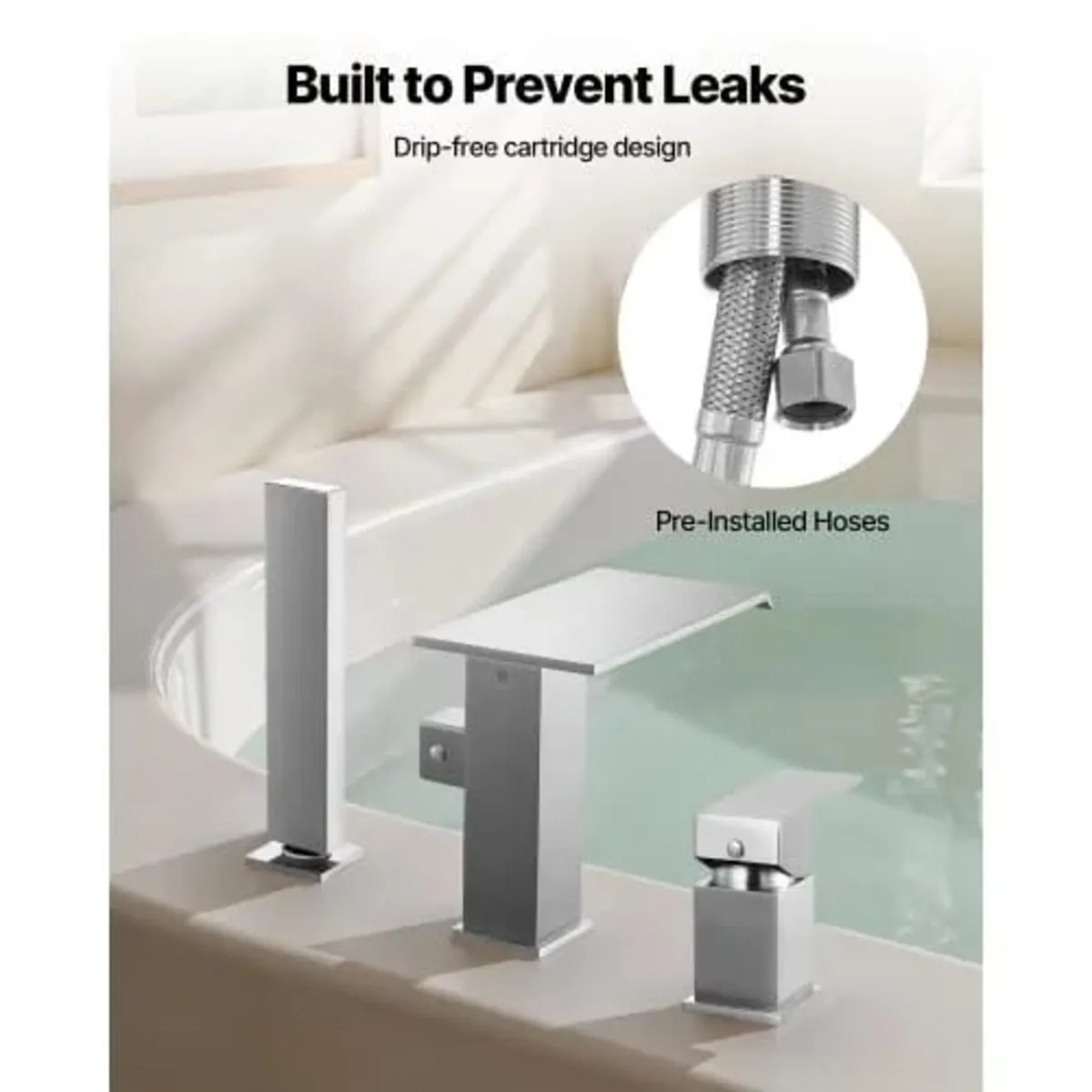 Roman Tub Faucet, 3 Hole Waterfall Bathtub Faucet, - Image 4