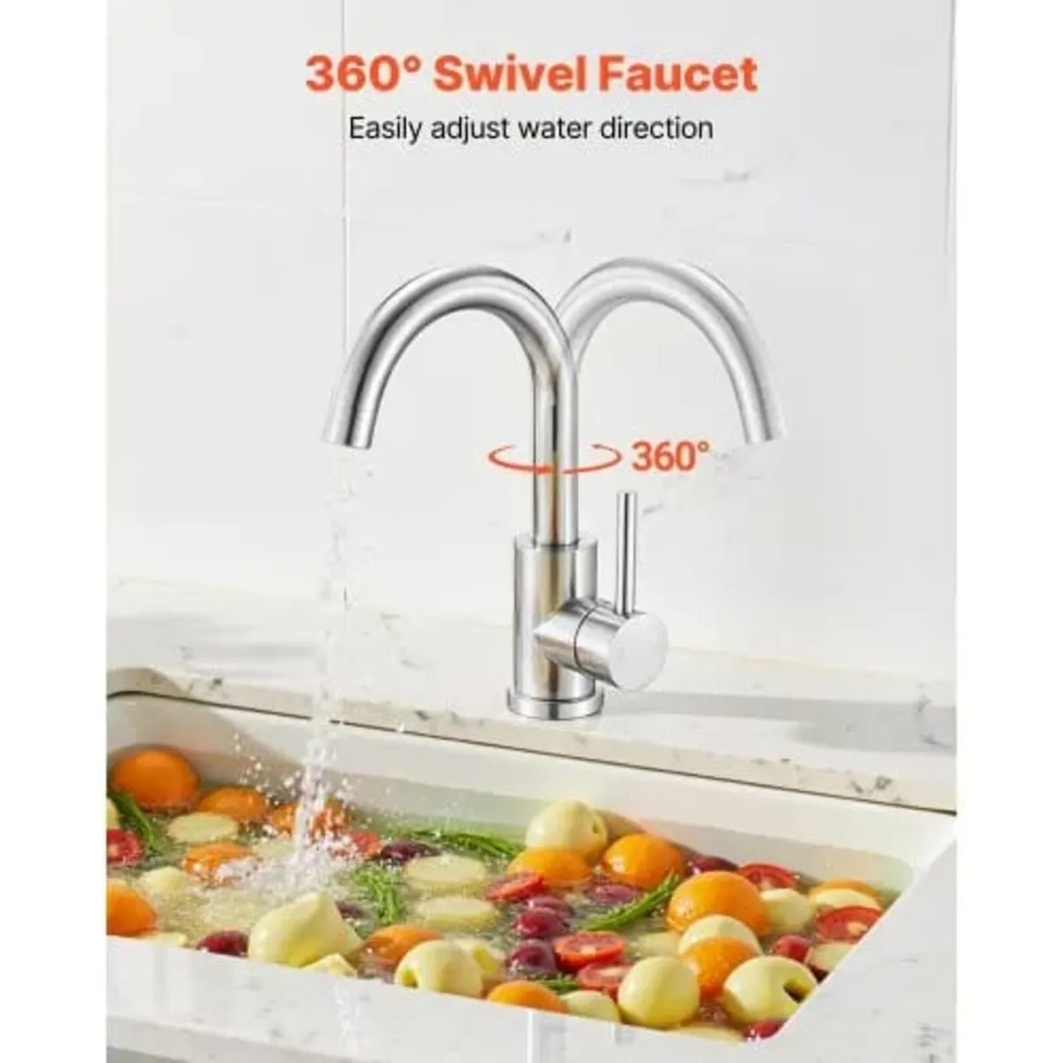 Single Handle Sink Faucet, Brushed Nickel Single H - Image 2