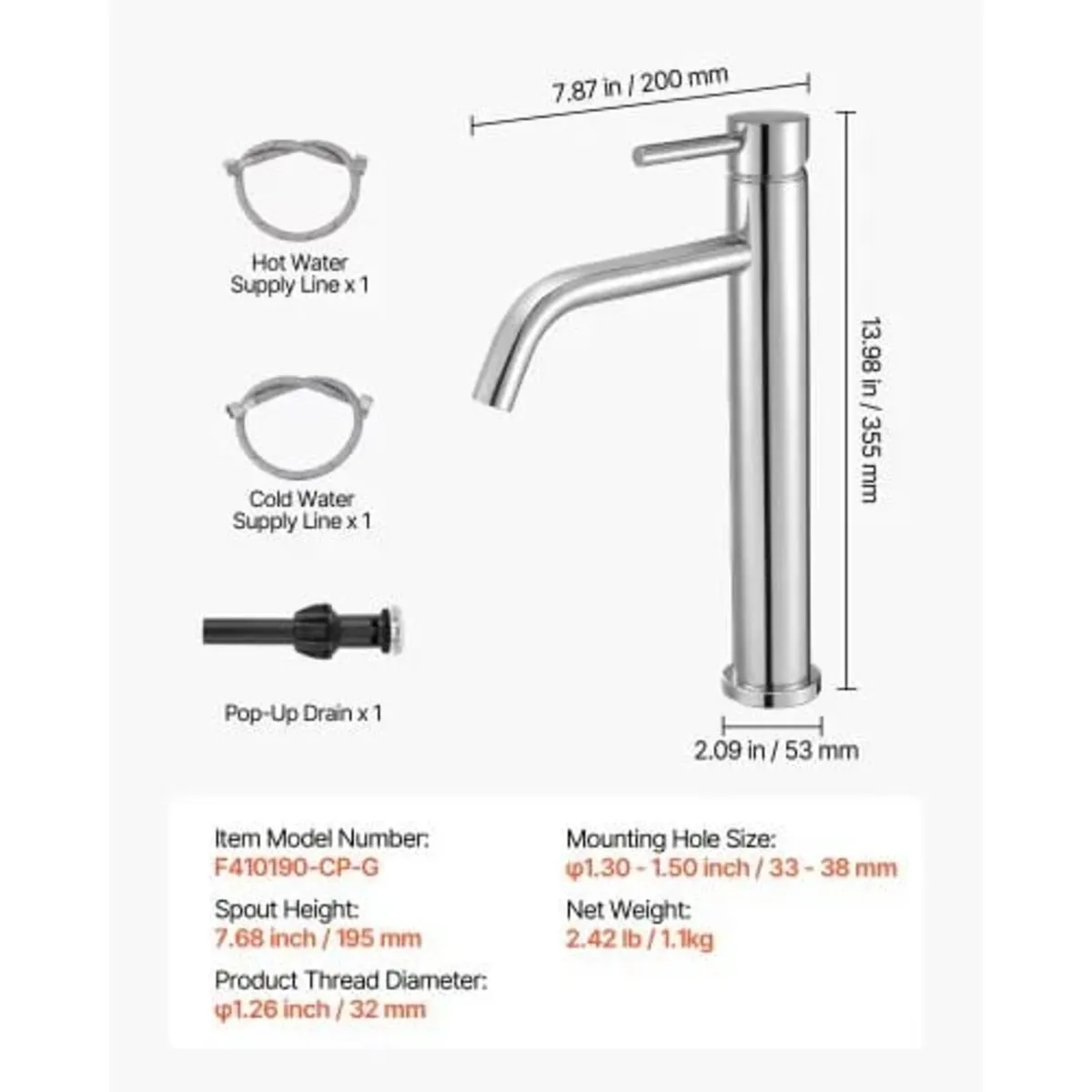 Single Handle Sink Faucet, Chrome-Plated Silver Fa - Image 2