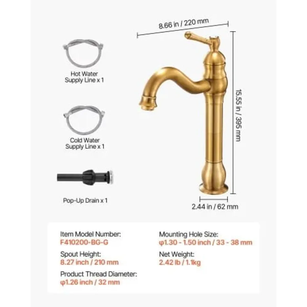 Sink Faucet, Solid Brass Single Handle Kitchen Fau - Image 4
