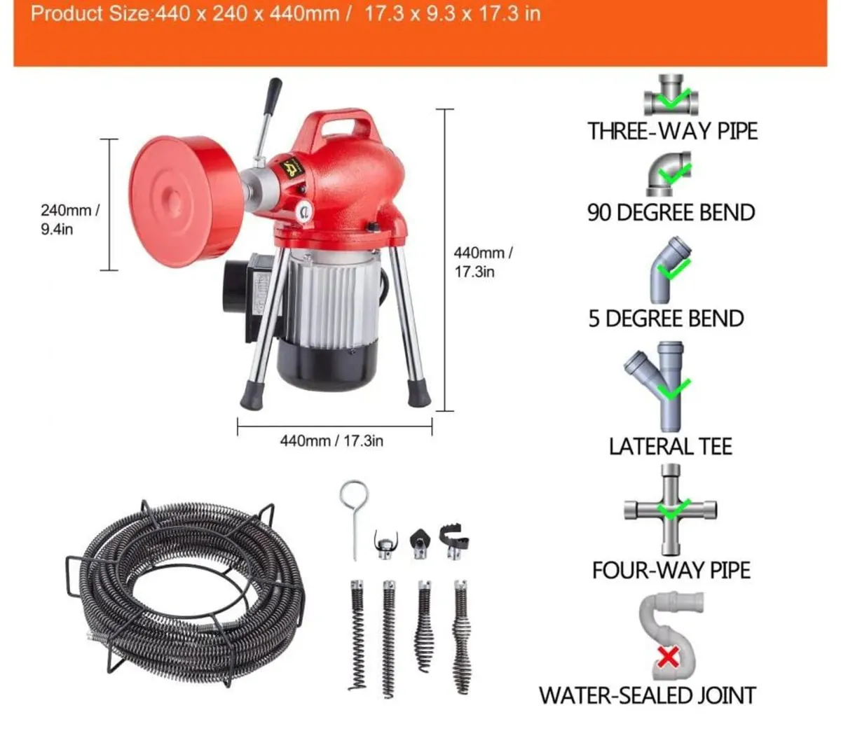 Drain Cleaner Machine 66FT x 5/8 Inch, 250W Electr - Image 4