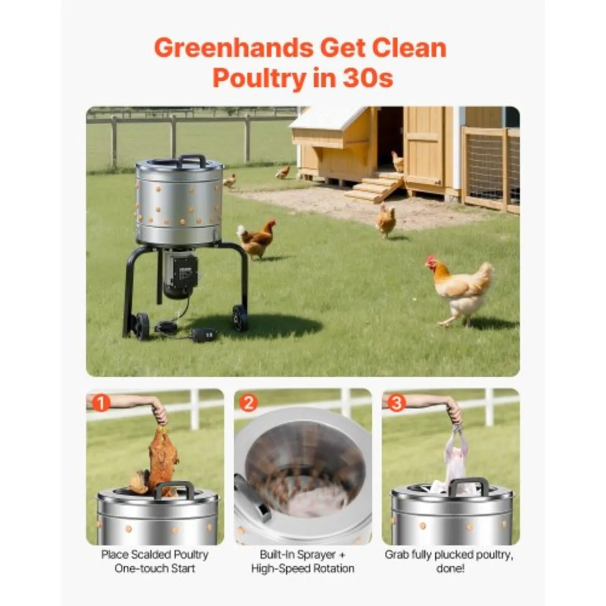 Chicken Plucker Machine, 400mm Drum, 500W & 230RPM - Image 4