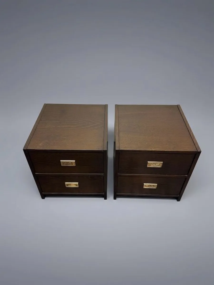 Pair of 1970s Campaign Style Bedside Cabinets with Brass Pulls - Image 2