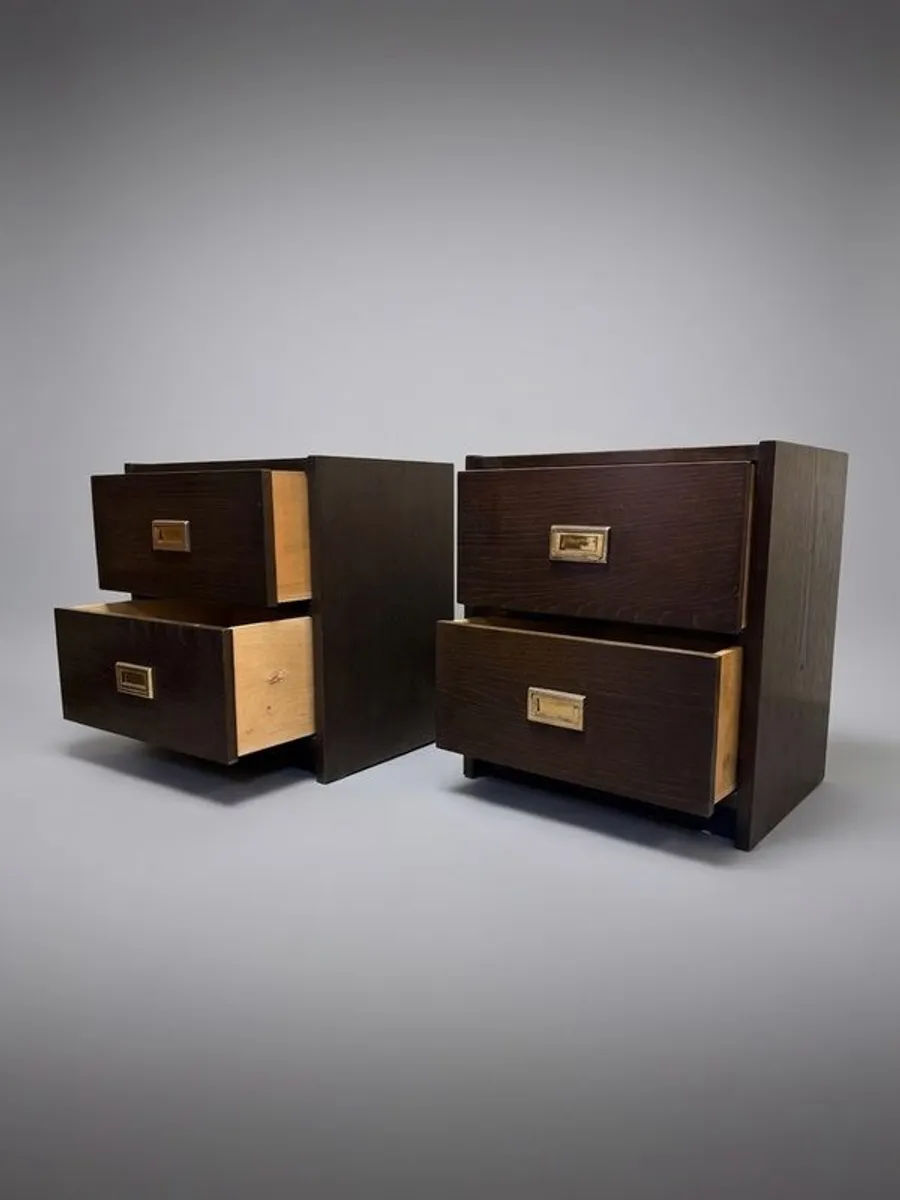 Pair of 1970s Campaign Style Bedside Cabinets with Brass Pulls - Image 3