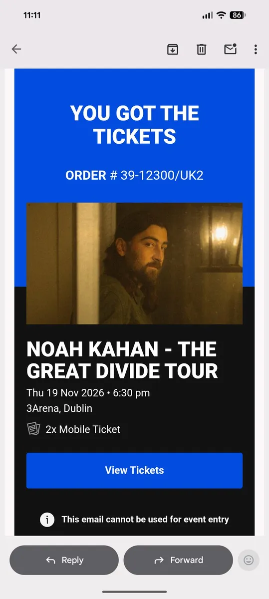 Noah Kahan 2 standing tickets Thurs 19th Nov 2026 - Image 1