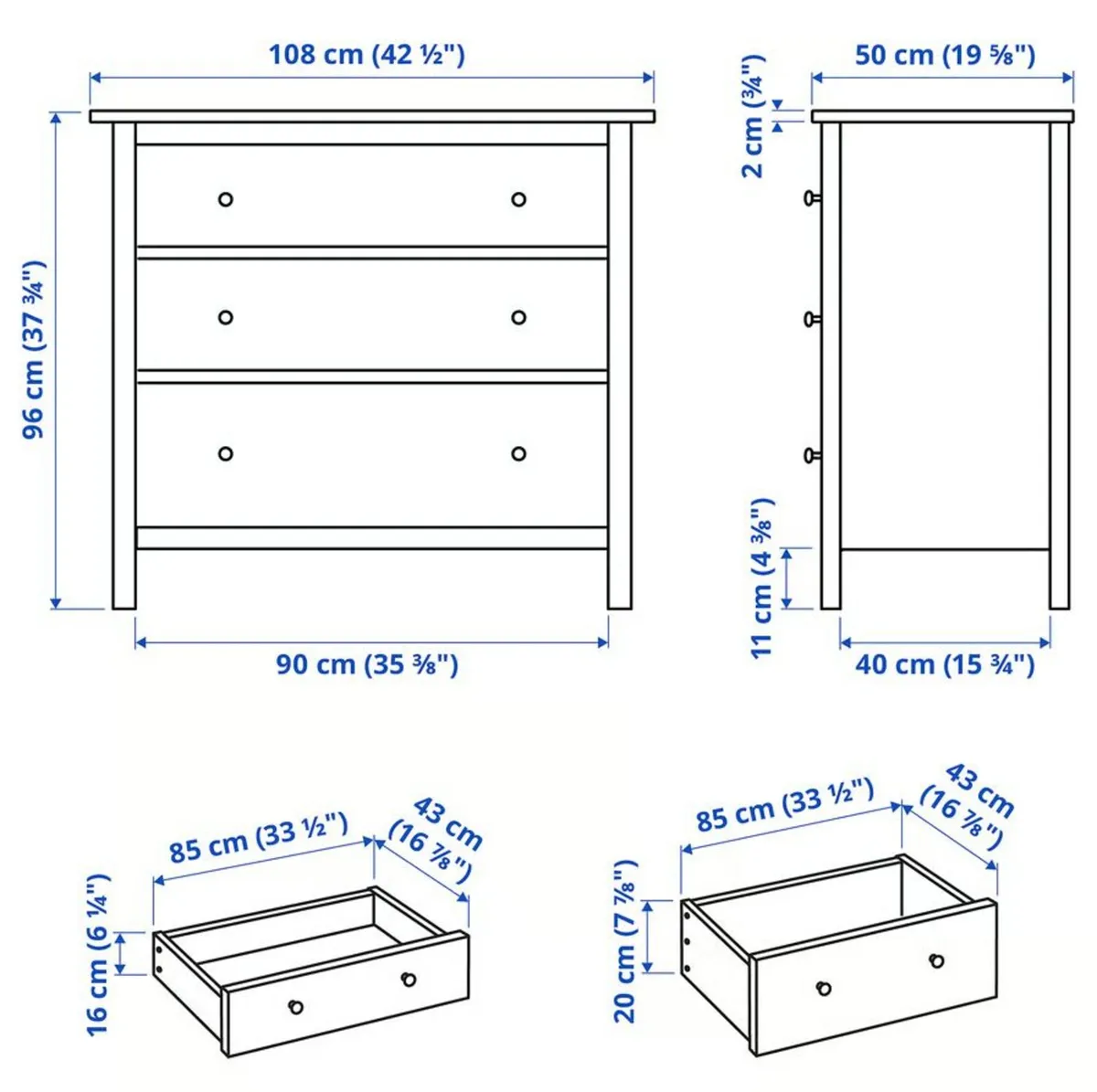 2x Ikea HEMNES Chest of 3 drawers - Image 4