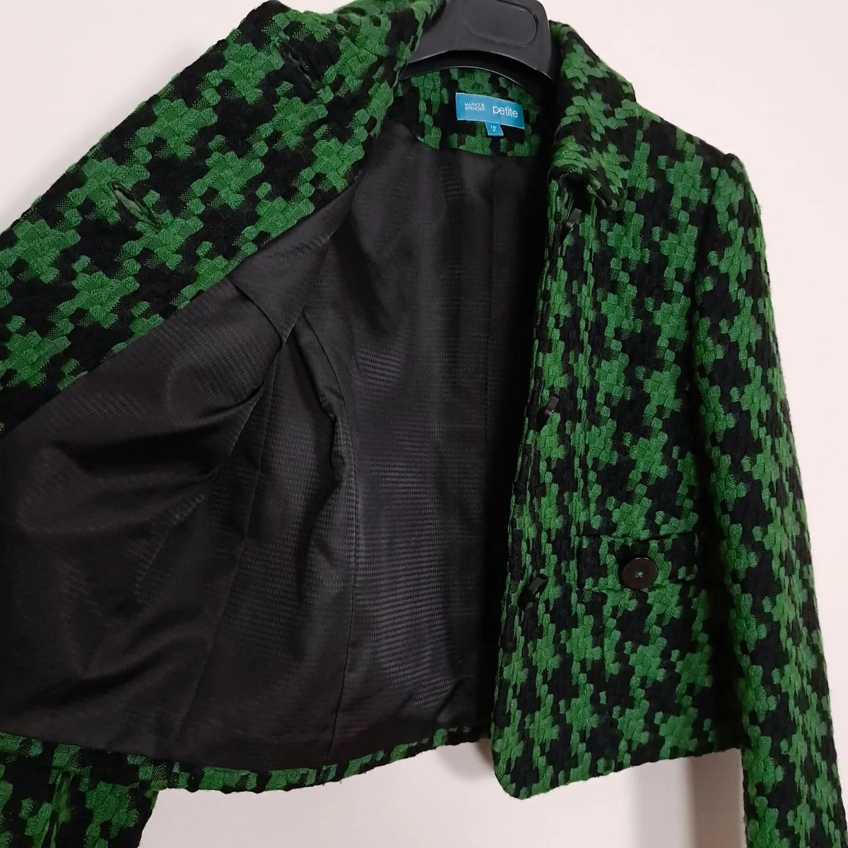 M&S Black Green Geometric Wool Jacket 10UK/38EU - Image 2