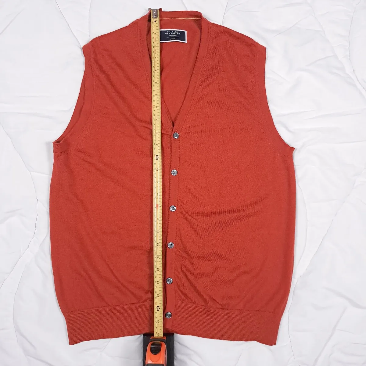 Charles Tyrwhitt Rust 100% Merino Wool Knit Vest L - Image 4