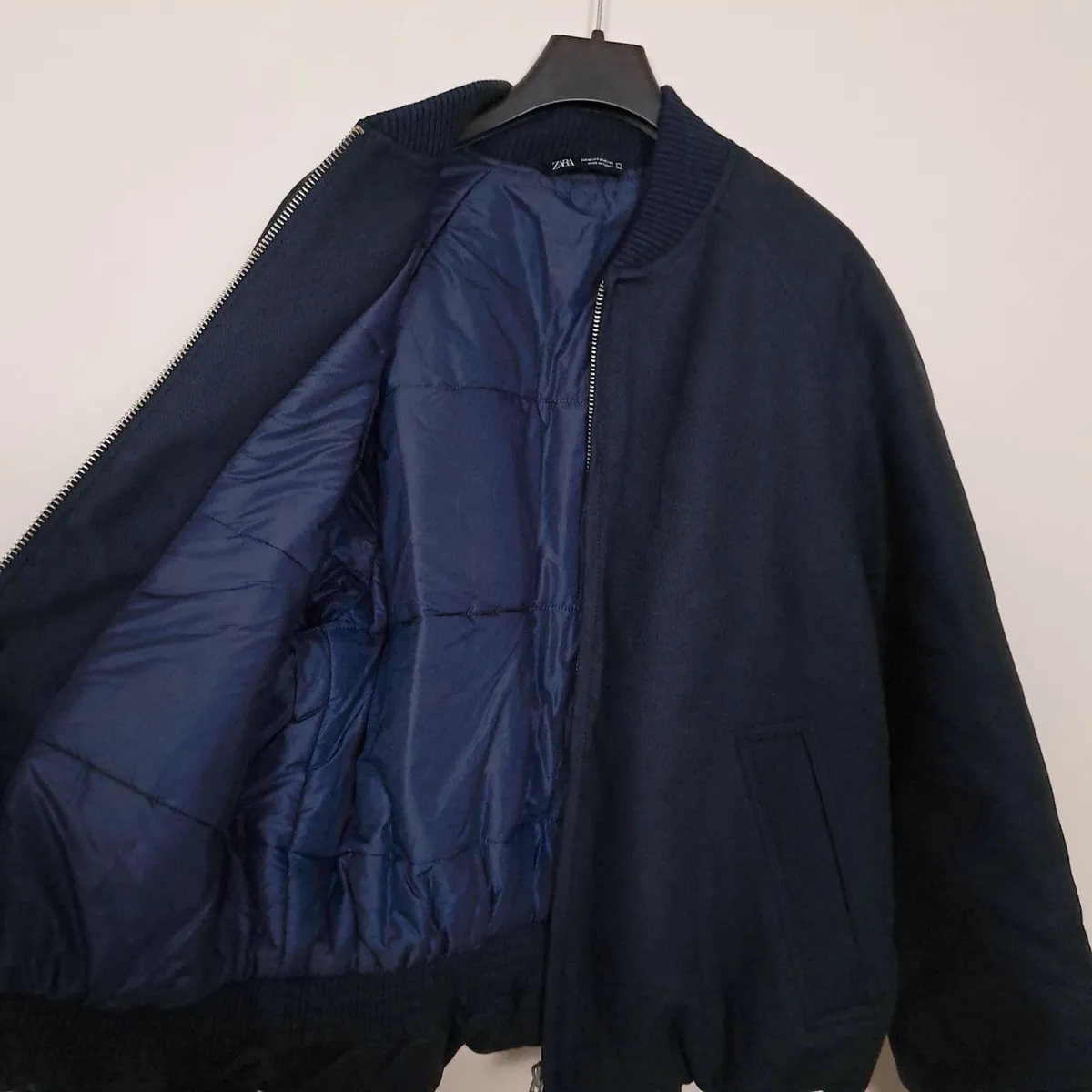 Zara Navy Blue Bomber Jacket Mens Padded Lined M - Image 3