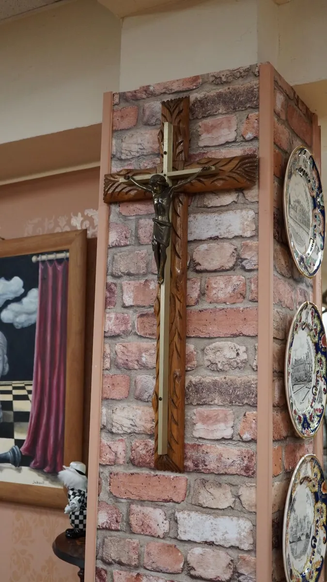 Large Carved Wooden Crucifix Wall Cross - Image 1