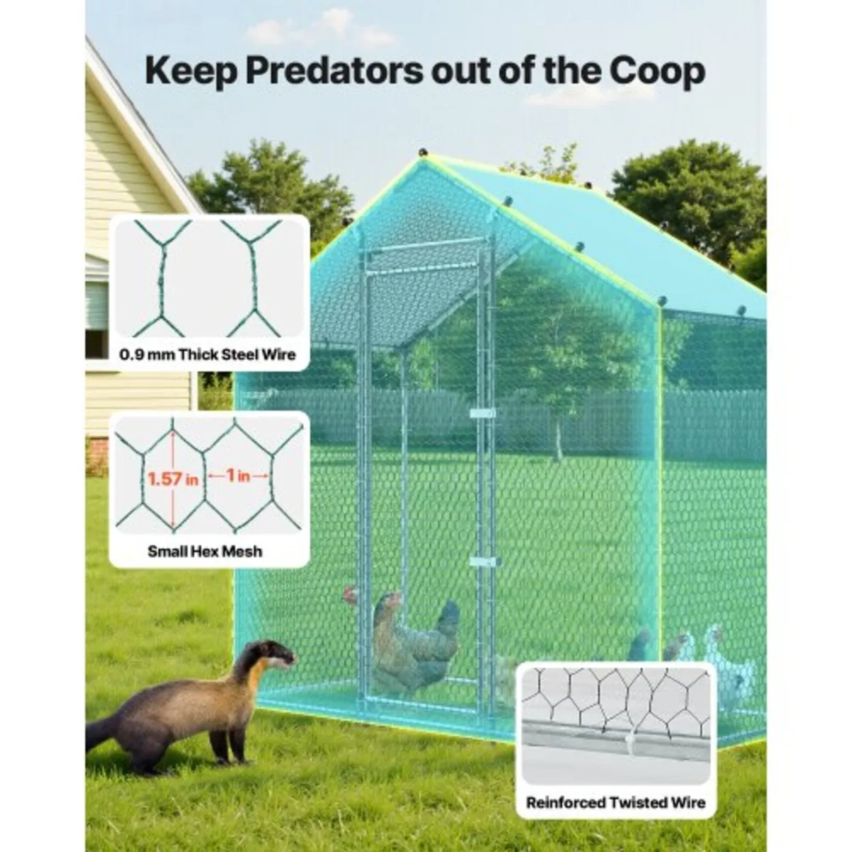 Large Metal Chicken Coop, 2 x 1 x 2 m, Walk-in Chi - Image 3