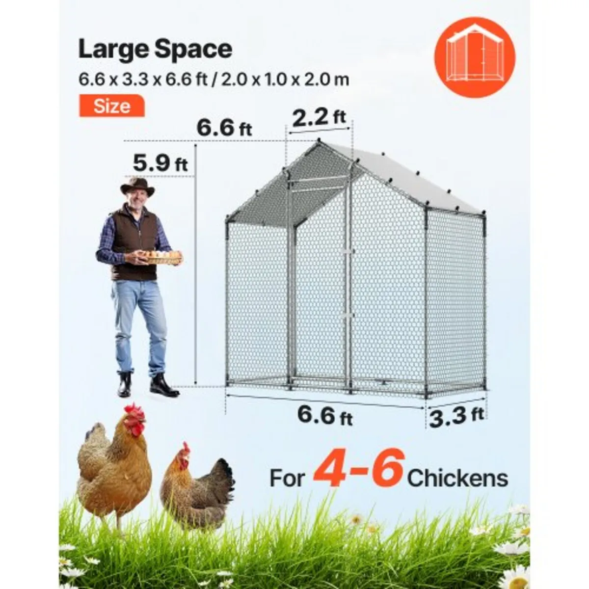 Large Metal Chicken Coop, 2 x 1 x 2 m, Walk-in Chi - Image 2