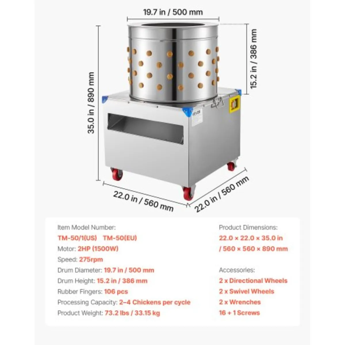 Chicken Plucker Machine, 19.7 in Drum, 2HP & 275RP - Image 2