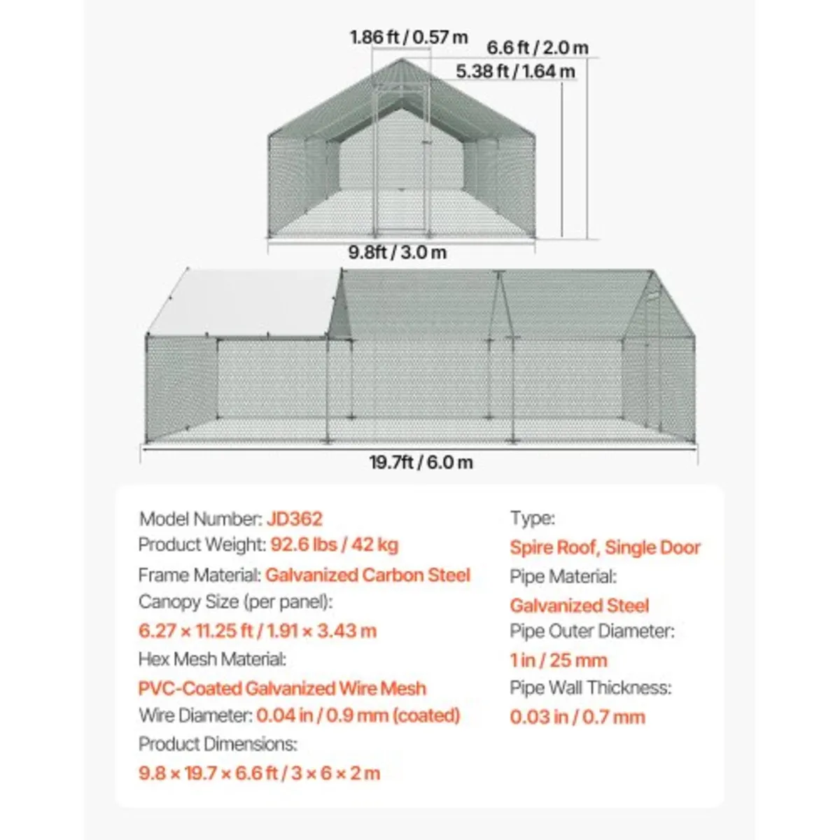 Metal Chicken Coop, 9.8x19.6x6.5 ft Large Walk-in - Image 4
